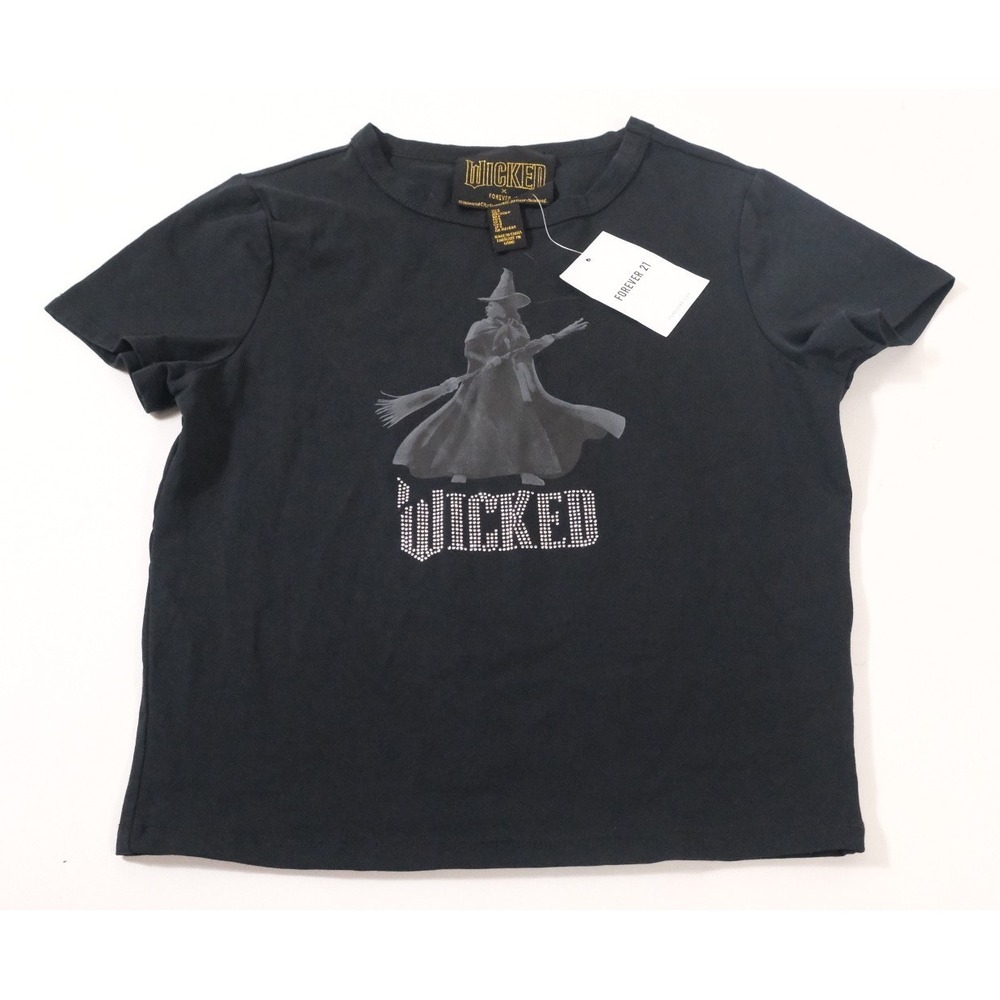 Forever 21 Wicked Movie Elphaba‎ Graphic Baby Tee Black Rhinestone Small New